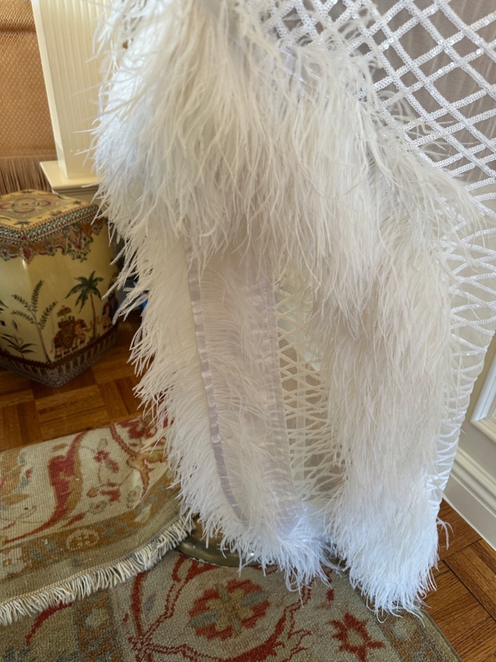Bronx and Banco White One-Shoulder High-Low Feather Trim Dress - Picture 2 of 9